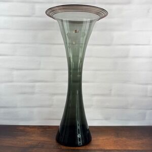 Blenko 8995 Floor Vase Slate Glass Plum Threading Hank Adams 1989 24"